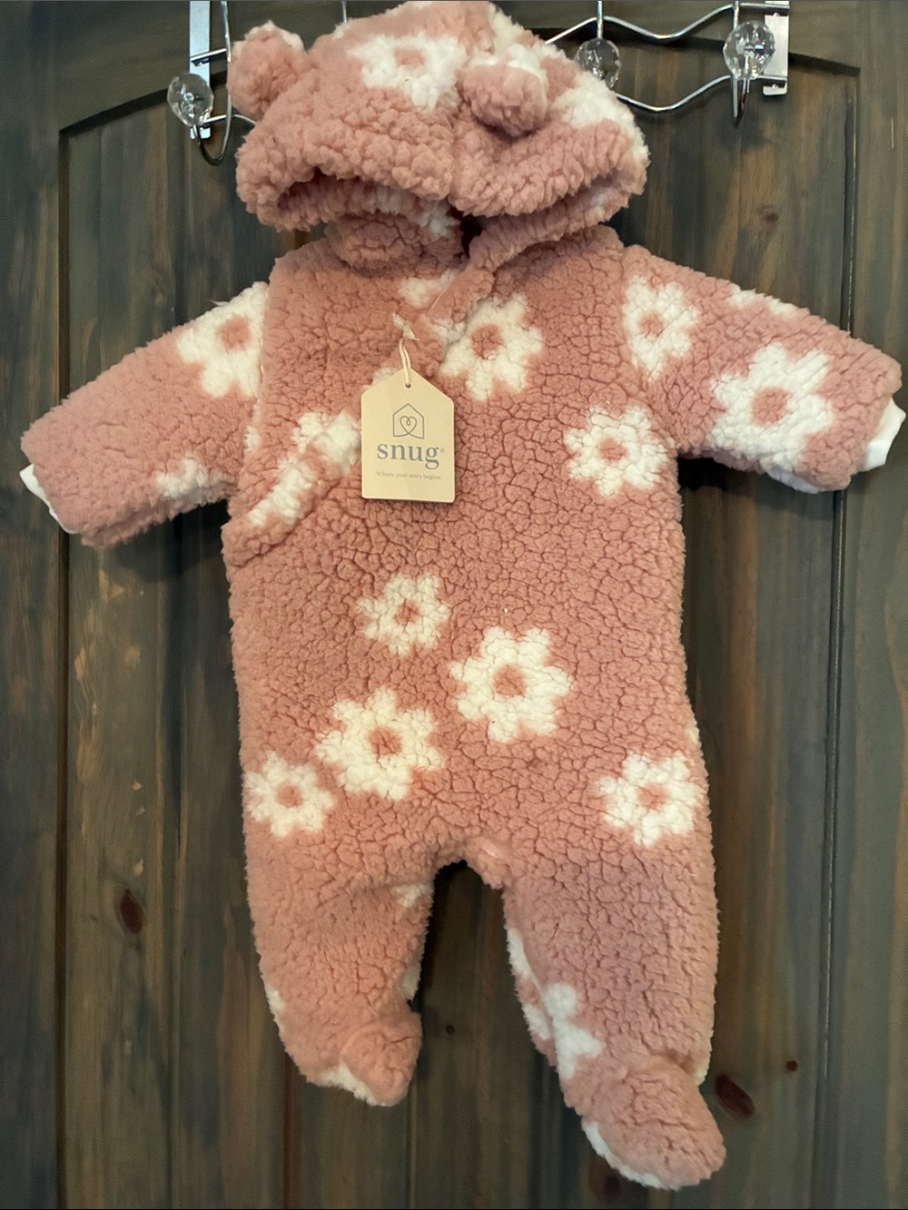 Snug Rose Floral Sherpa Footie with Hood for Babies